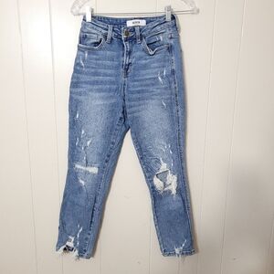 Mica Los Angeles Jeans Womens Blue Distressed Slim Straight High Rise Size 24
